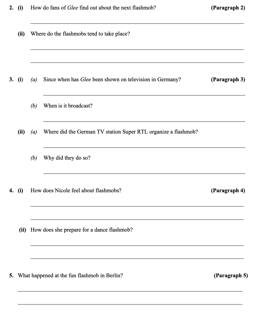 an image of the question 2012 Sec2 F which is about the topic read long text and the subject is Junior Certificate german